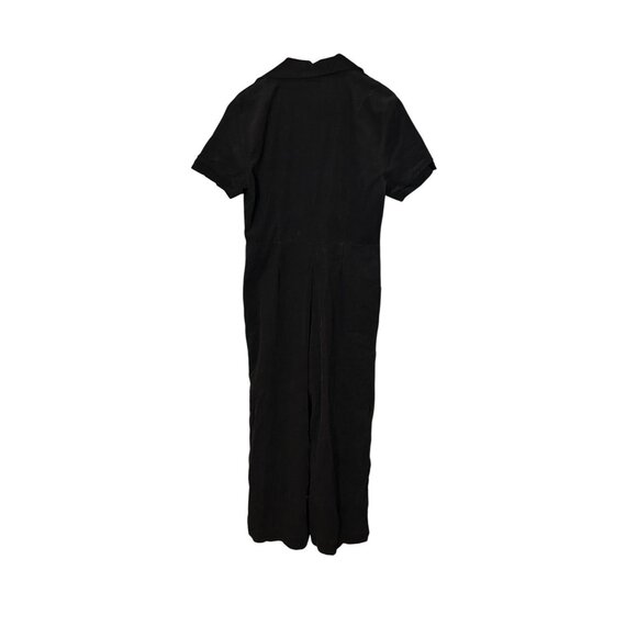 NWOT Suzi Kondi Black Corduroy Button-Up Jumpsuit Short Sleeve Collared Design - Picture 4 of 4